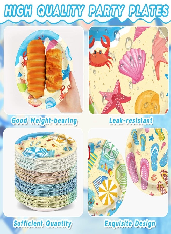 OBUSATT 100Pcs Summer Beach Party Plates Hawaiian 9 Inch Dinner Dessert Paper Plates Disposable Umbrella Flip Flops Tableware Cake for Summer Pool Tropical Birthday Party Decorations Supplies Favor - Image 3
